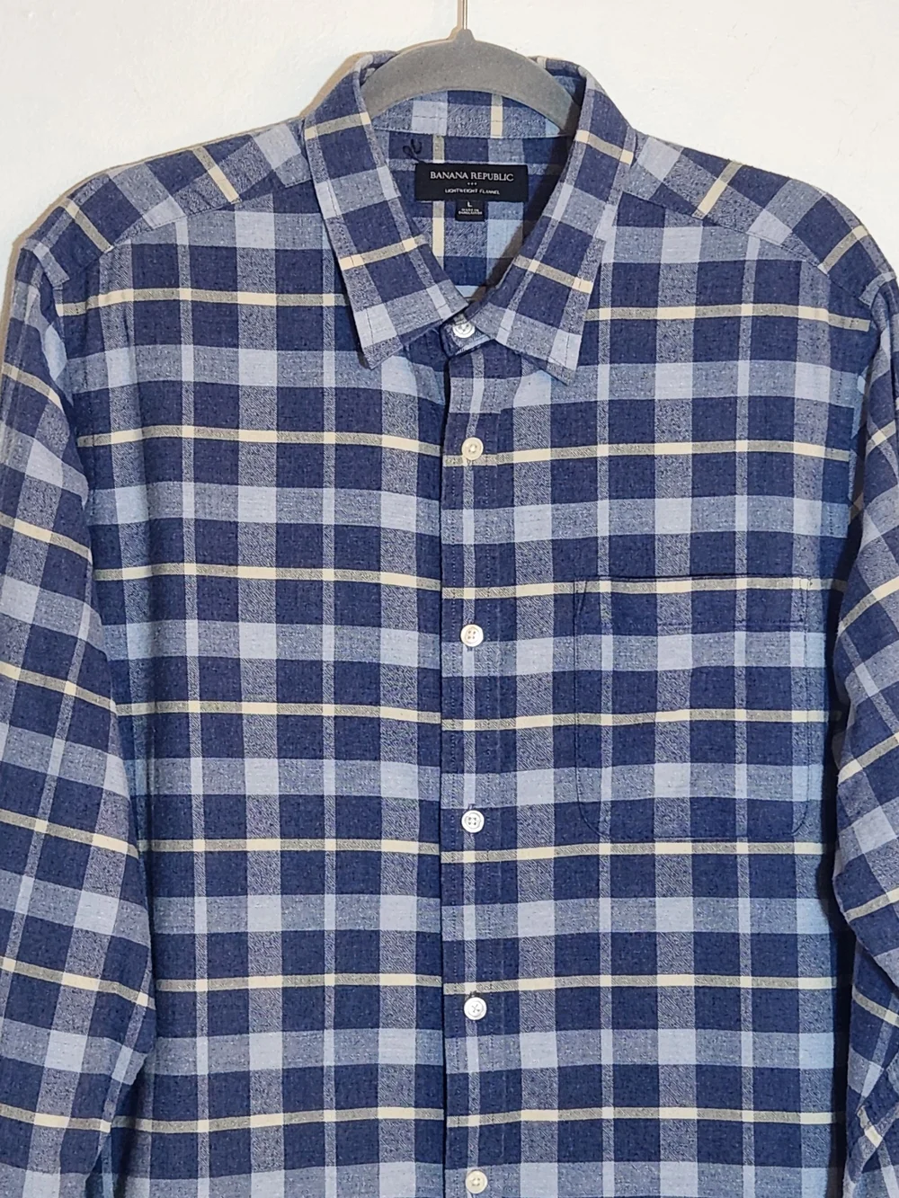 Banana Republic Blue Plaid Flannel Button Down Shirt Size Large